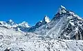 Abi (right) from northwest. Everest and Nuptse to distant left.