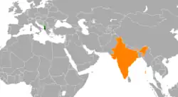 Map indicating locations of Albania and India