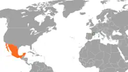 Map indicating locations of Andorra and Mexico