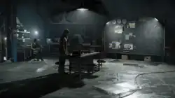 A screenshot of the "safe house" feature found in Black Ops Cold War's single-player campaign. Players can use the safe house to review evidence, interact with NPCs, and plan out missions via an evidence board.