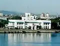 The facade of the building from the coast.
