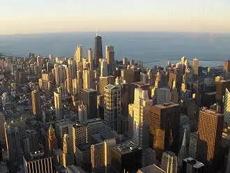 Image 36Downtown Chicago and Lake Michigan (view from the Willis Tower). Photo credit: Adrian104 (from Portal:Illinois/Selected picture)