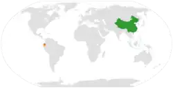 Map indicating locations of China and Ecuador