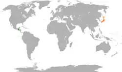 Map indicating locations of Guatemala and Japan