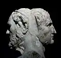 Herm of Homer and Menander (Pentelic marble; Roman copy from the age of Nero or Flavia from a Hellenistic original; found in the Barbuta area of Rome).[65]