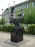 International Brigades Memorial with LCC building. Stays for the London Eye can also be seen.