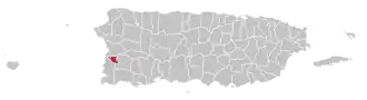 Map of Puerto Rico with Hormigueros highlighted in red