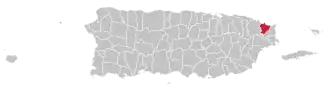 Map of Puerto Rico highlighting Luquillo Municipality