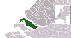 Highlighted position of Goeree-Overflakkee in a municipal map of South Holland