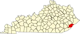 Map of Kentucky highlighting Letcher County