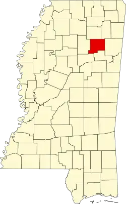 Map of Mississippi highlighting Chickasaw County