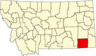 Map of Montana highlighting Powder River County