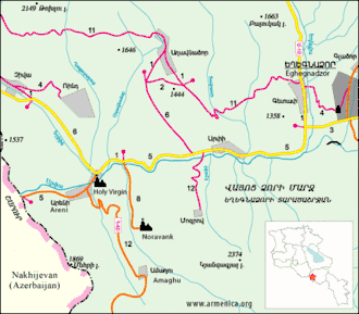 Map of Areni and surrounding region