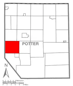 Map of Potter County, Pennsylvania highlighting Keating Township