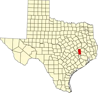 Map of Texas highlighting Grimes County