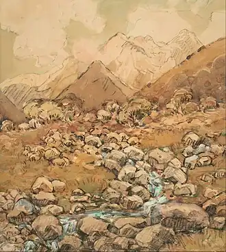 Margaret Stoddart - View of Mount Cook (watercolour and gouache)