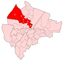 Oldpark , 1. Ardoyne , 2. Ballysillan , 3. Cliftonville , 4. Legoniel , 5. New Lodge , 6. Water Works