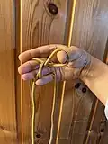 4 : the thumb pulls it past under the first, and rotates it by reaching out and up