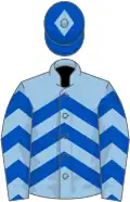 Light blue, royal blue chevrons, royal blue cap, light blue diamond