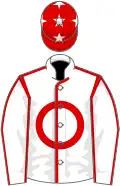 White, red circle, red seams, red cap, white star