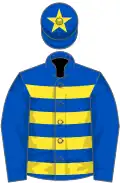 Royal blue, yellow hoops and star on cap