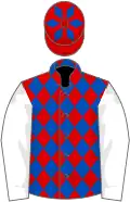 Red and royal blue diamonds, white sleeves