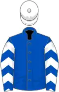 Royal blue, white chevrons on sleeves, white cap