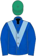 ROYAL BLUE, light blue chevron, emerald green cap