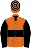 Orange, black hoop and sleeves, hooped cap