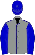 Grey, Blue seams, sleeves and cap