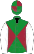 Green and maroon diabolo, quartered cap, white sleeves
