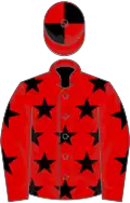 RED, black stars, quartered cap