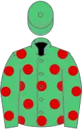 Emerald green, red spots, emerald green cap