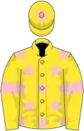 Yellow, pink stars, armlets and star on cap