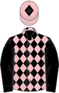 Black and pink diamonds, black sleeves, pink cap, black diamond
