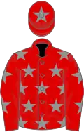 RED, grey stars, grey star on cap