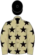 Beige, black stars, black cap