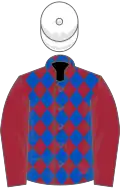 Maroon and Royal Blue diamonds, Maroon sleeves, White cap