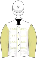 White, primrose braid and sleeves, white cap