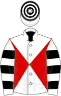 WHITE and RED DIABOLO, white and black hooped sleeves and cap