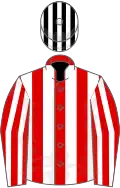 Red and white stripes, black and white striped cap