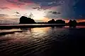 Silhouette of Pak Meng Beach, part of Hat Chao Mai National Park and most renowned beach of the province