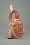 Portrait head bottle (Moche); 3rd–6th century; painted ceramic; overall: 26.35 x 16.21&nbsp;cm; Metropolitan Museum of Art (New York City)