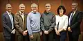 Current (L) and all former principals of the college[17]