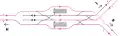 Track diagram of the station. "H" stands for Hikarigaoka, "I" stands for Iidabashi, and "R" stands for Roppongi.