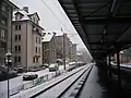 Track 1 of the station and former island platform.
