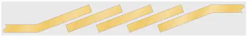 A stripline circuit consisting of a number of parallel, but overlapping lines. The left end of the first line is marked as continuing (the input) and likeise the right end of the last line (the output). All other line ends are left open-circuit.