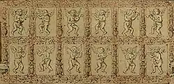 Terracotta amorini above entrance door, detail from 1840 illustration by Nash