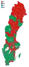 Votes by municipality. The municipalities are the color of the party that got the most votes within the coalition that won relative majority.