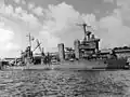 Temporary bow fitted to New Orleans to enable her return to the United States to repair damage sustained from torpedo damage at the Battle of Tassafaronga: The 8&nbsp;in (200&nbsp;mm) guns have been removed from the number-two turret.